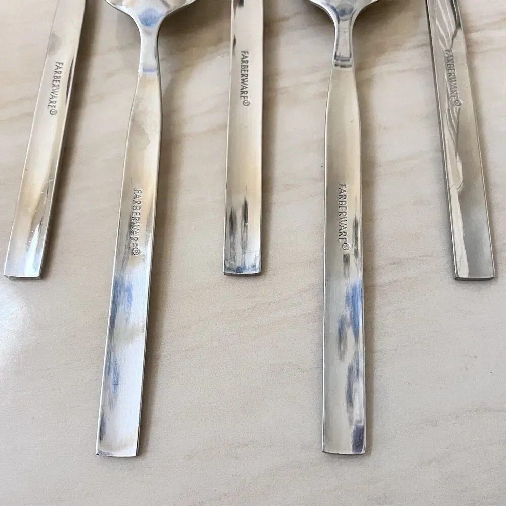 5pc FARBERWARE FRW80 Soup Spoon 8” Stainless Lines At Heel & Tip Glossy/Frosted
